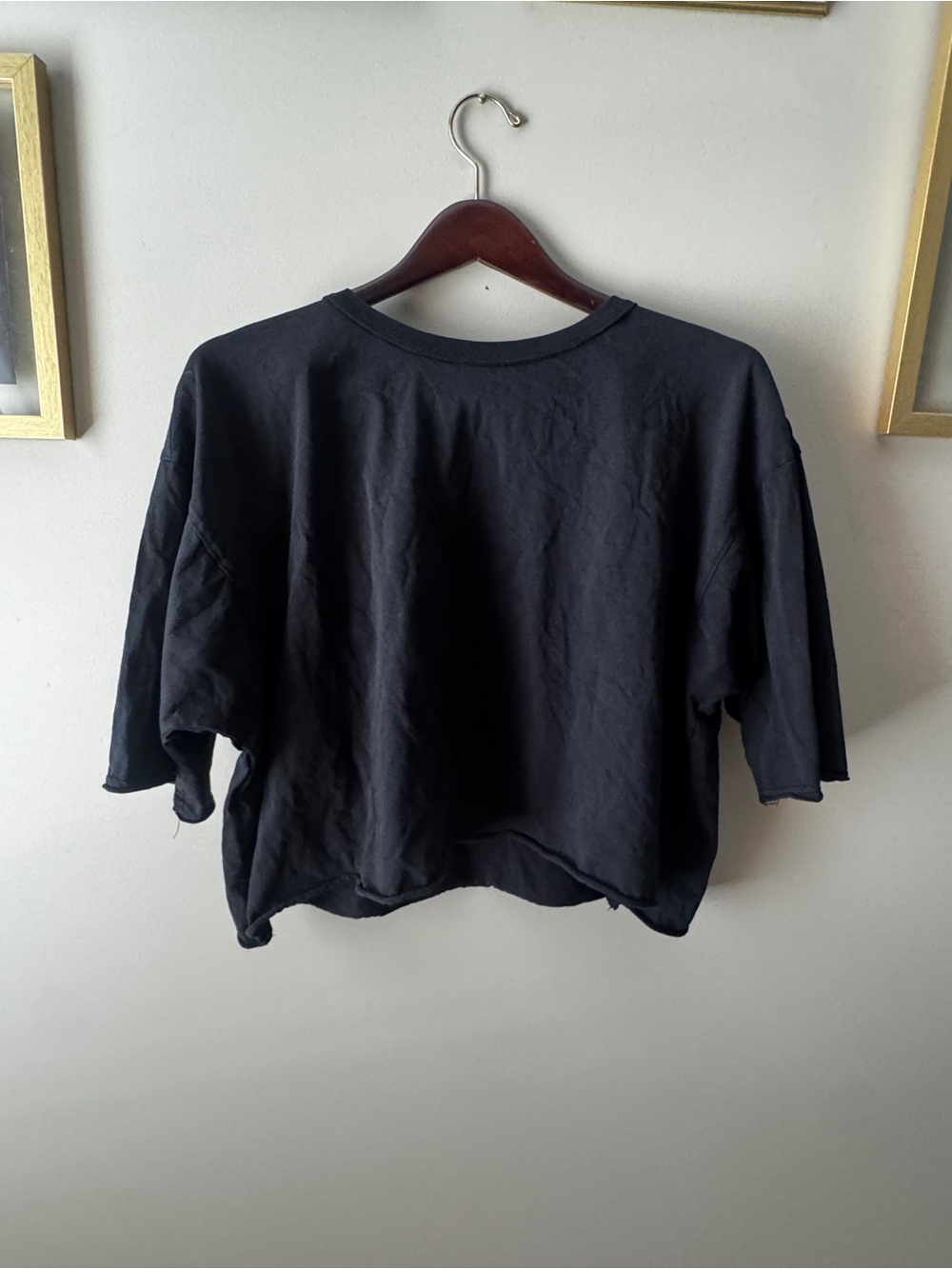 Double Zero Washed Black Oversized Boxy Cropped T-Shirt Size Large